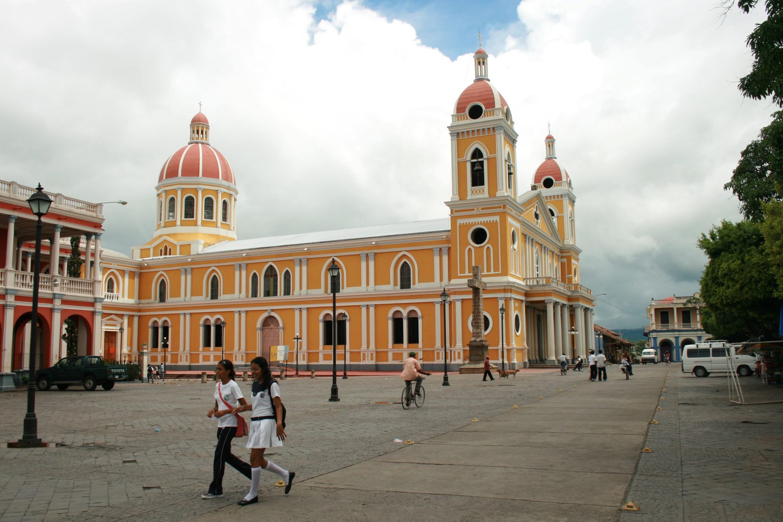 The yellow Cathedral of Granada, Nicaragua, on the city's central plaza