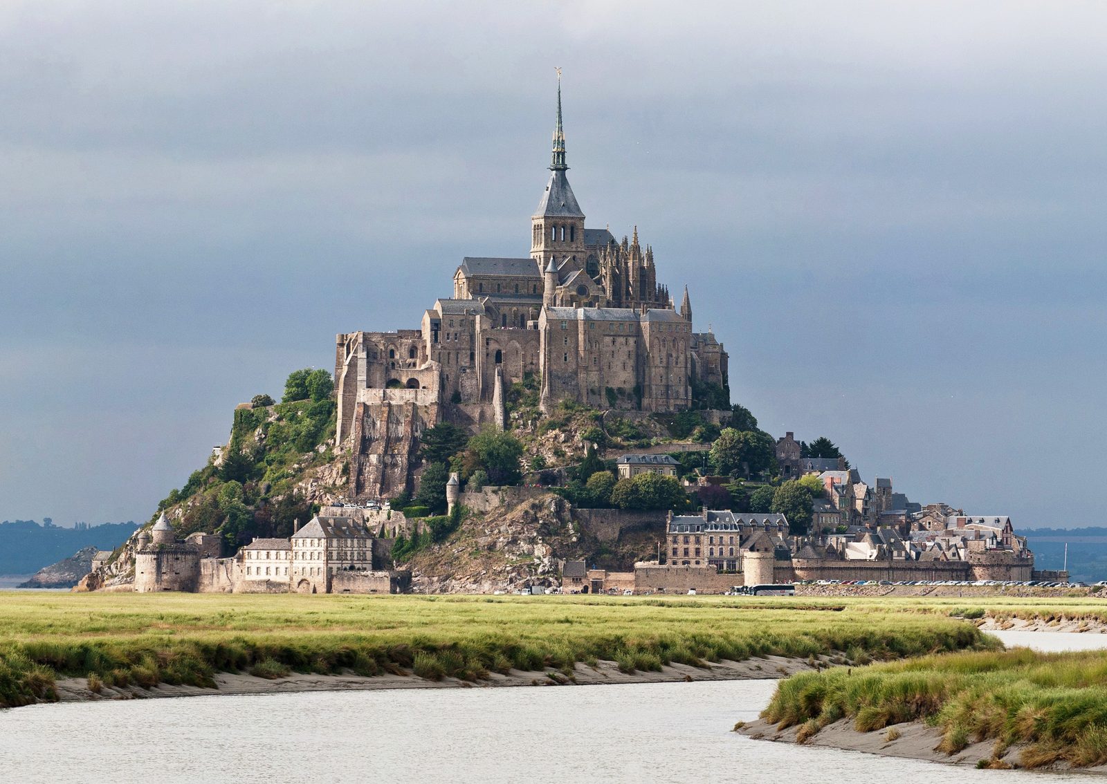 Mont-Saint-Michel abbey rising above the tidal flats